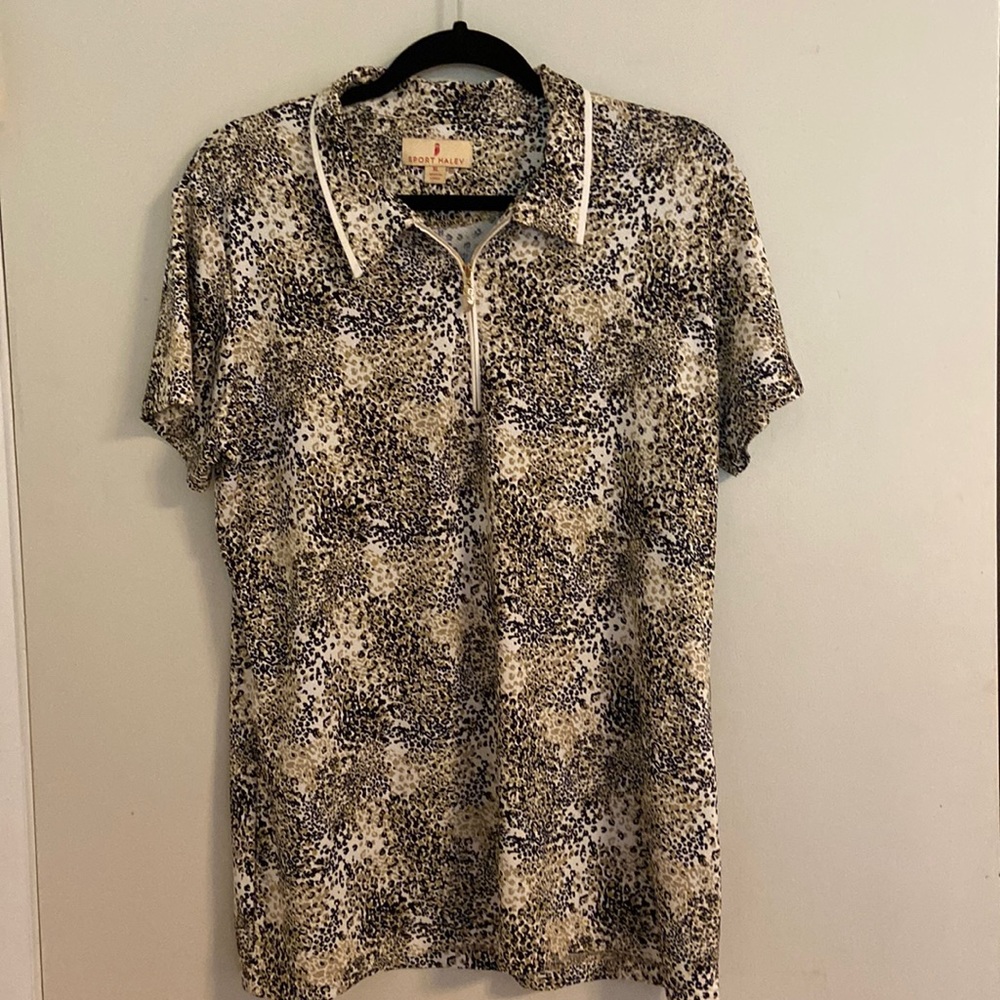 Sport Haley golf shirt XL black & tan Small cheetah print